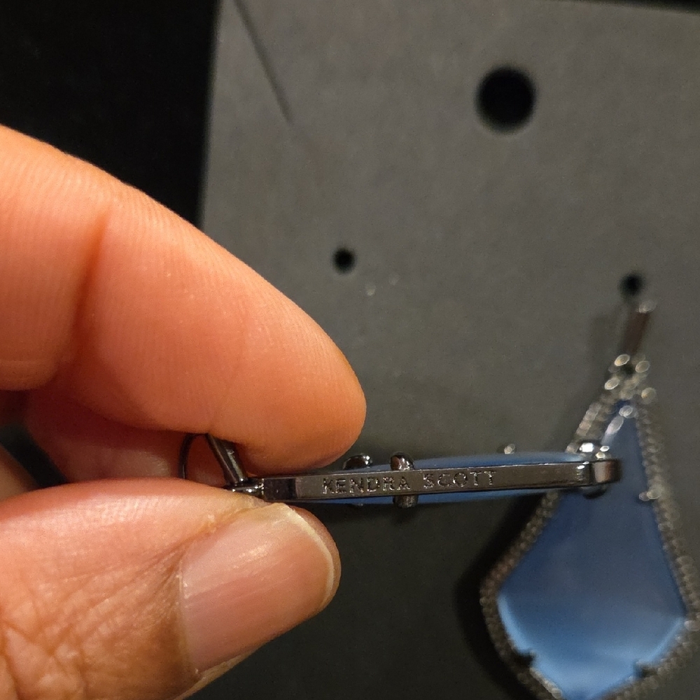 Kendra Scott Silver and Blue Geometric Earrings - Picture 2 of 4